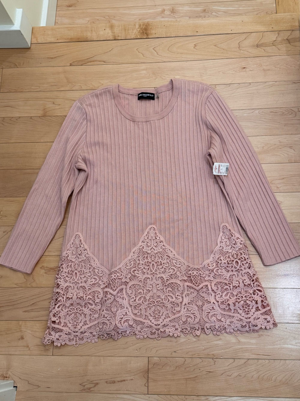 Karl Lagerfeld Blush Pink Ribbed Knit Top